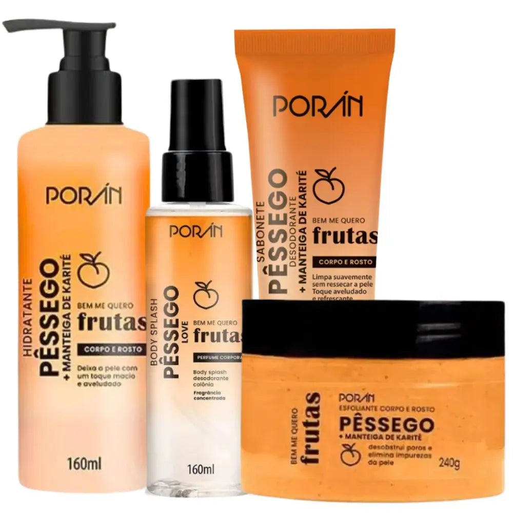 Kit Completo 4 Itens Cuidado Corporal e Facial Pêssego - Porán