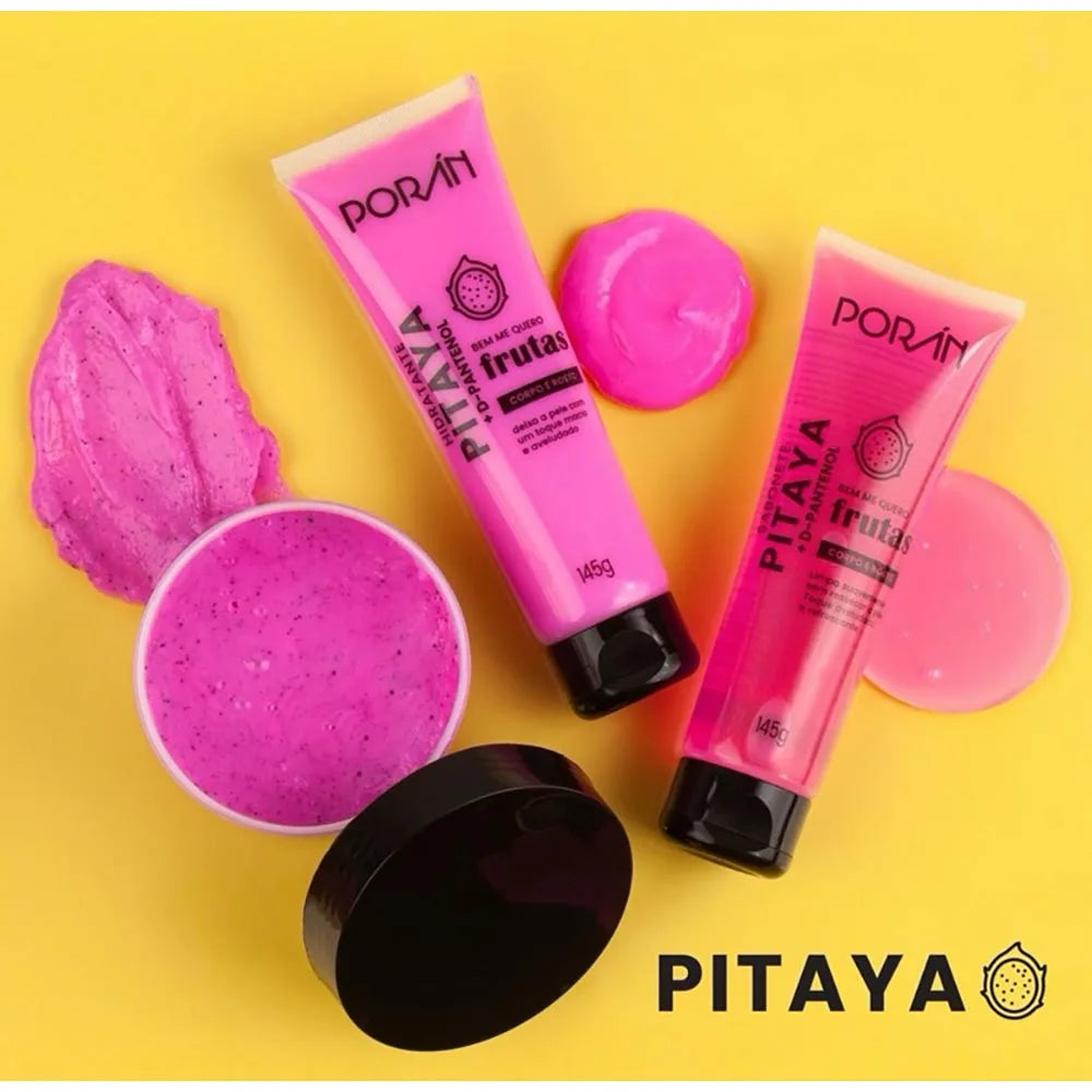 Kit  Esfoliante, Hidratante e Sabonete Corpo e Rosto Pitaya Porán