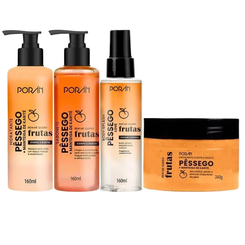 Kit Completo 4 Itens Cuidado Corporal e Facial Pêssego - Porán